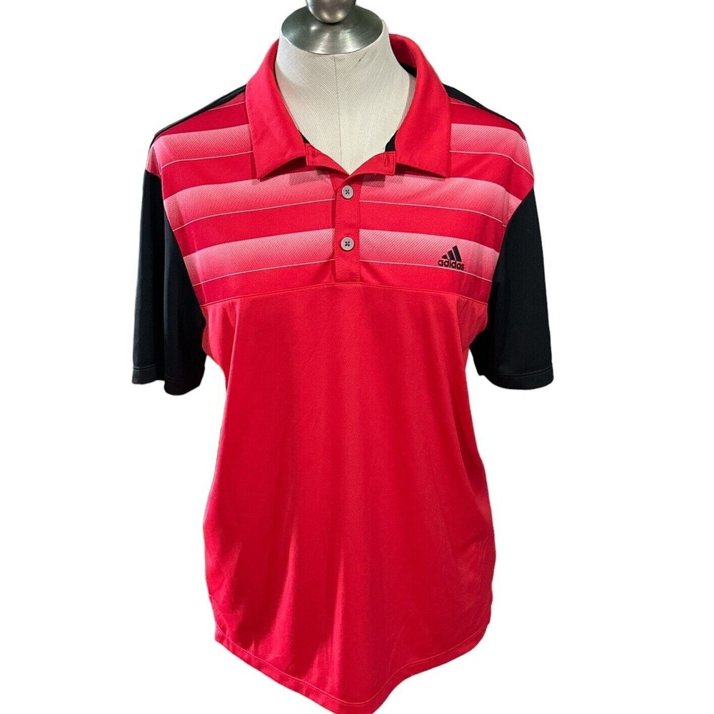 Adidas Golf Polo Men’s Short Sleeve Shirt Red Black Size Medium EUC